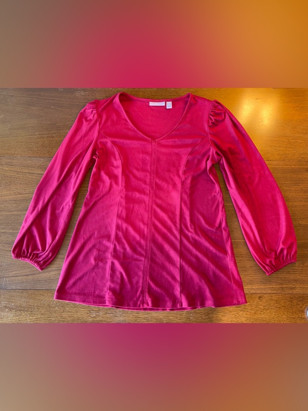 Susan Graver Crimson V-Neck Puff-Sleeve Top - Picture 7 of 11
